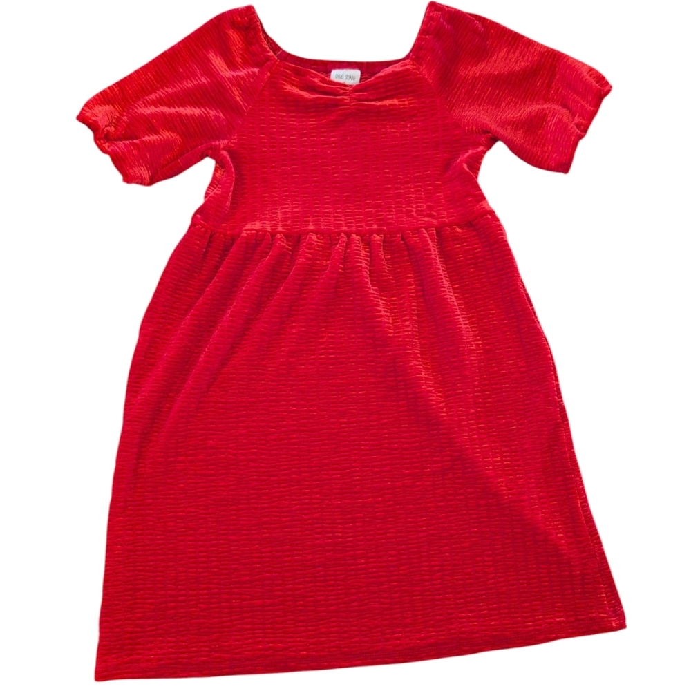 OKIE DOKIE Solid Red Velvet Velour Christmas Dress